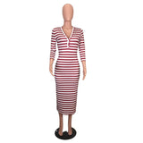 Sexy striped midi bodycon dress Women autumn winter female