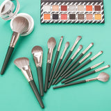 14pcs Green Cloud Makeup Brushes Cosmetics Tools Set Wooden Handle