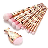 11Pcs Diamond Rose Gold Makeup Brushes Set Mermaid Fishtail Shaped