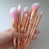 11Pcs Diamond Rose Gold Makeup Brushes Set Mermaid Fishtail Shaped