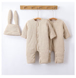 Winter Arrival Unisex Baby’s Padded Oatmeal-colored Long Rompers for