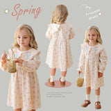 Spring and Autumn Flowers Pattern Long-sleeved Dress for Stylish Girls